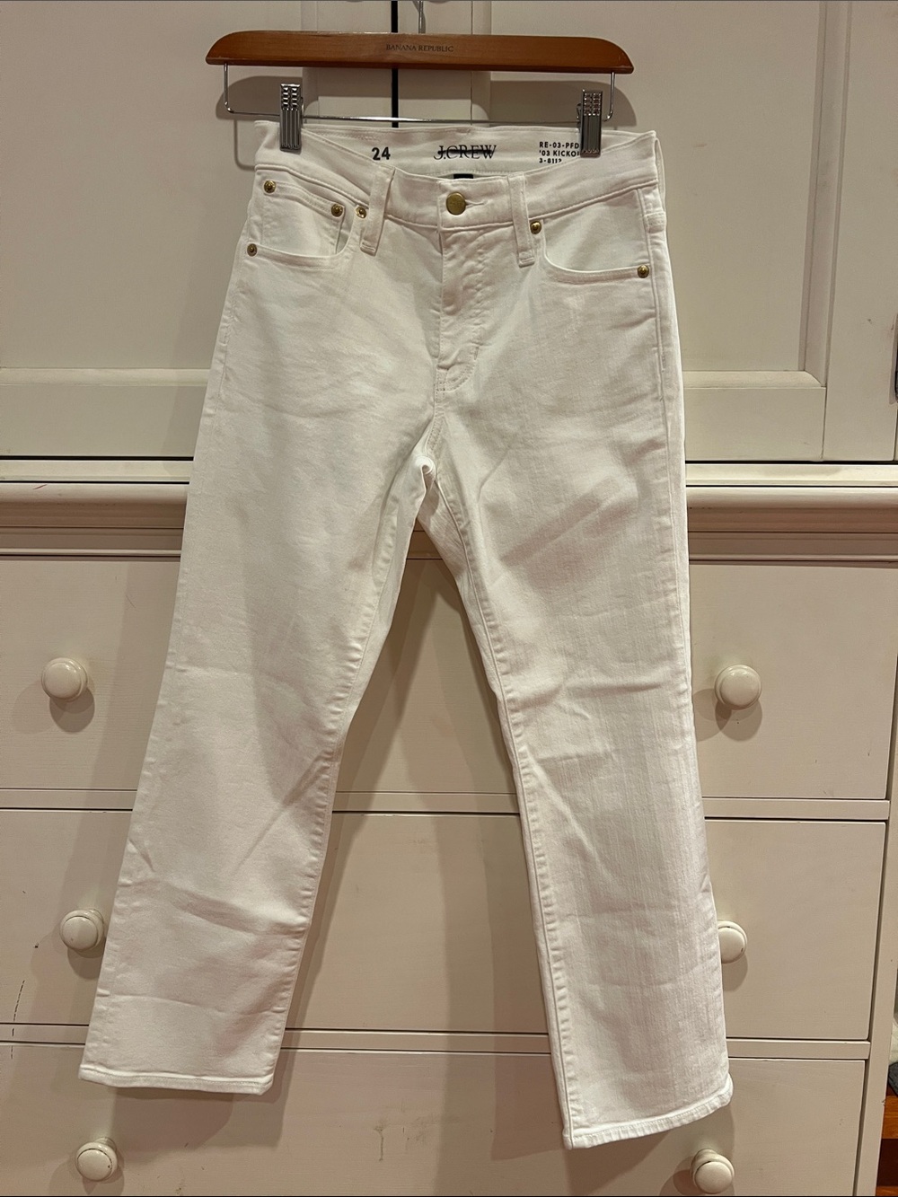 J. Crew White Kickout Jeans with Gold Hardware